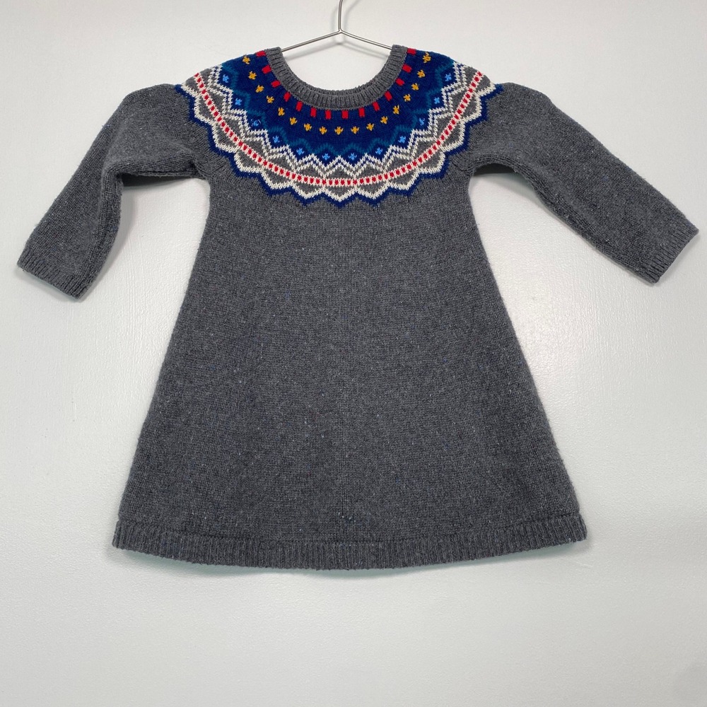Hanna Andersson Kids Sweater Dress 2T Grey Fair Isle Wool Blend Donegal Knit